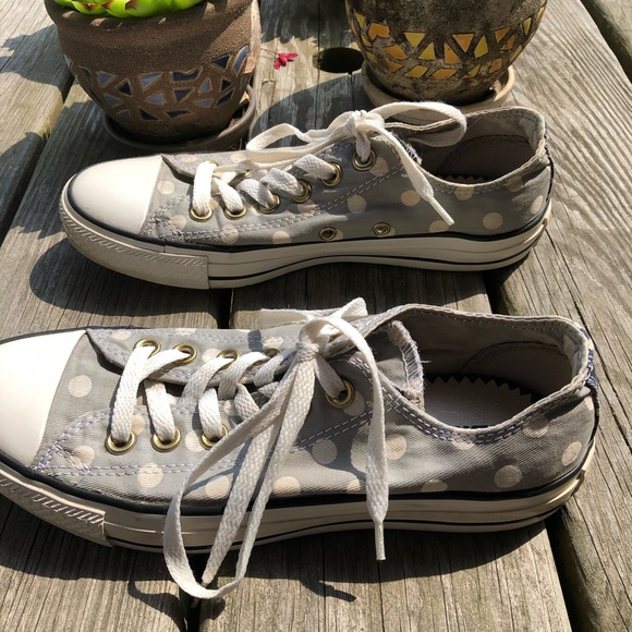 ALL STAR Converse Sneakers Gray/Blue Polka Dots / Double Tongue Women's Size 7 - Picture 4 of 13